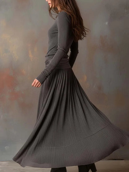 Vestido de Invitada de Boda Largo Vintage Elegante con Plisado