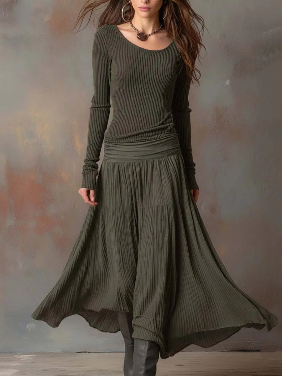 Vestido de Invitada de Boda Largo Vintage Elegante con Plisado
