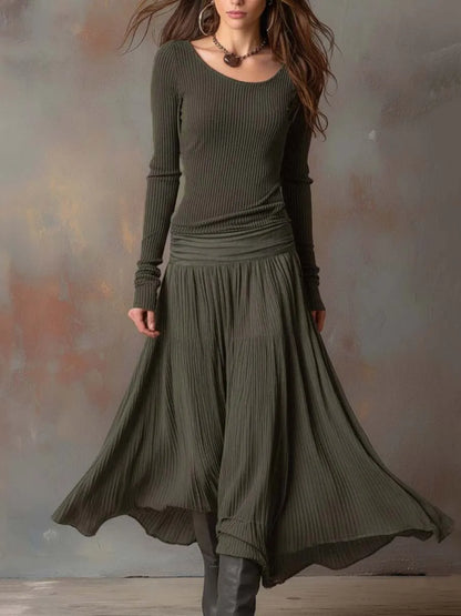 Vestido de Invitada de Boda Largo Vintage Elegante con Plisado