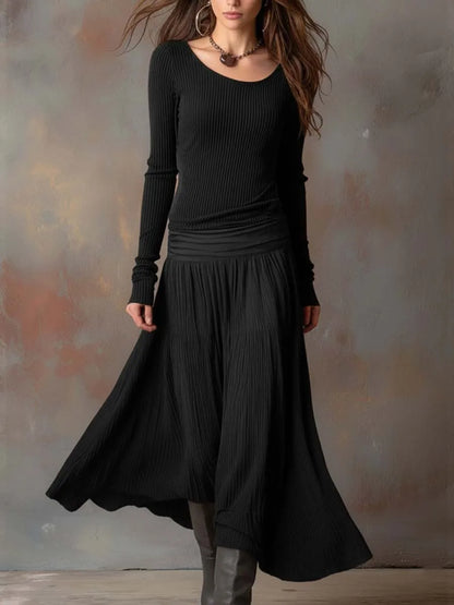 Vestido de Invitada de Boda Largo Vintage Elegante con Plisado