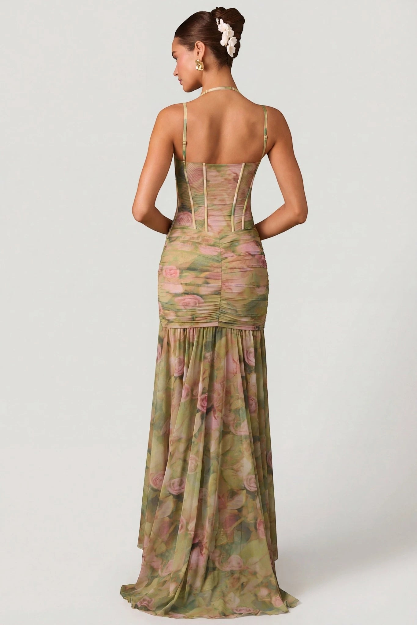 Vestido de Invitada de Boda Largo con Estampado de Flores y Corset