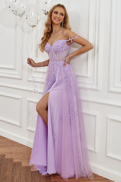 Vestido de Invitada de Boda Largo con Hombros Descubiertos y Aplicaciones