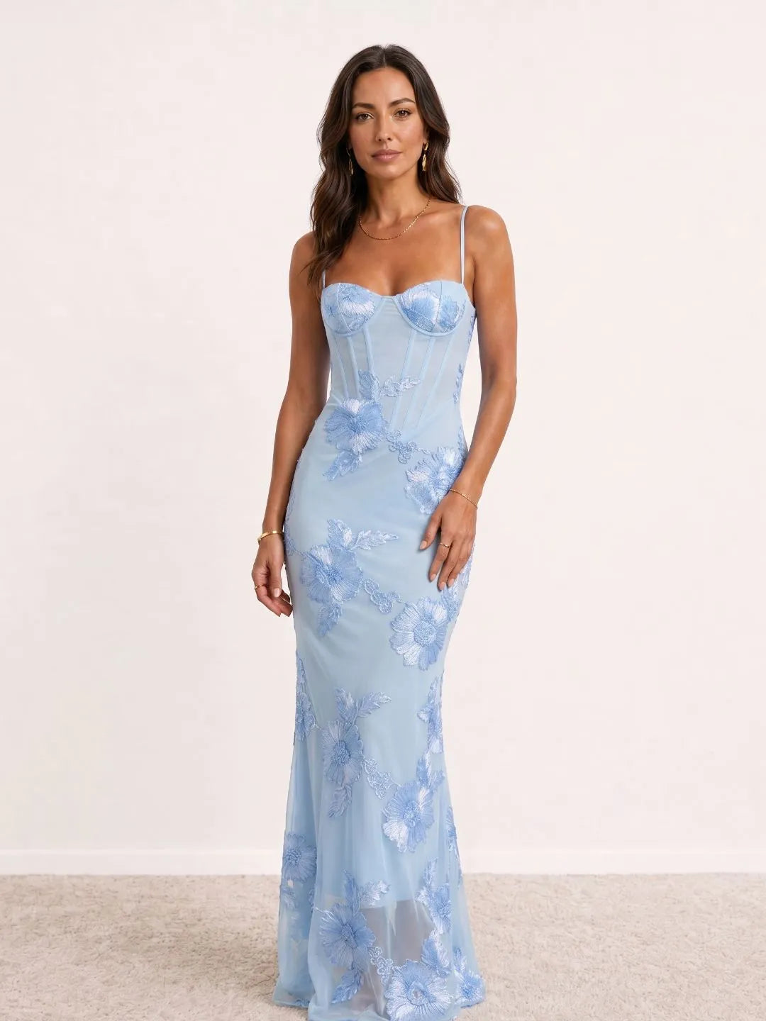 Vestido de Invitada de Boda Largo de Flores Elegante con Espalda Descubierta