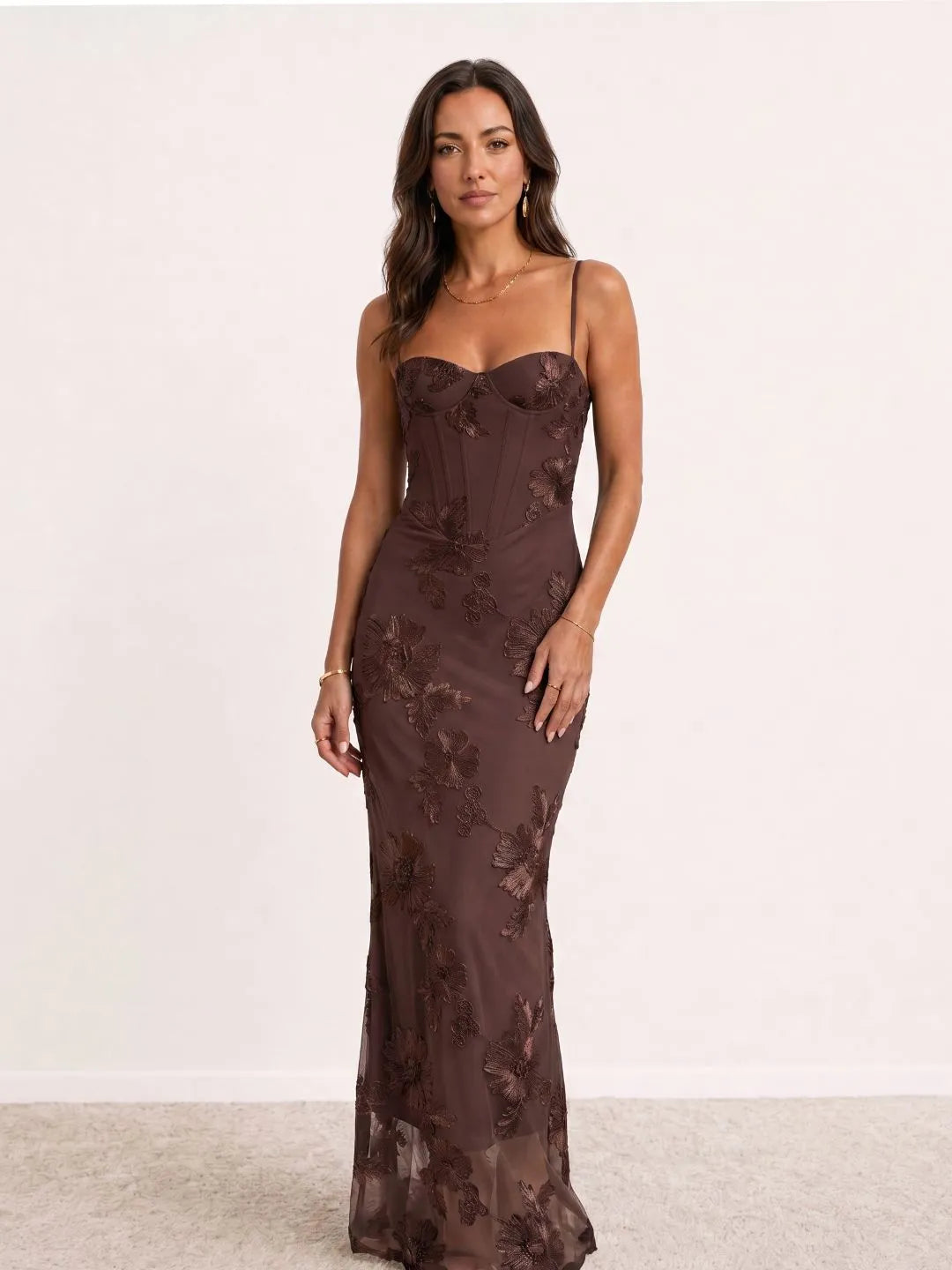 Vestido de Invitada de Boda Largo de Flores Elegante con Espalda Descubierta
