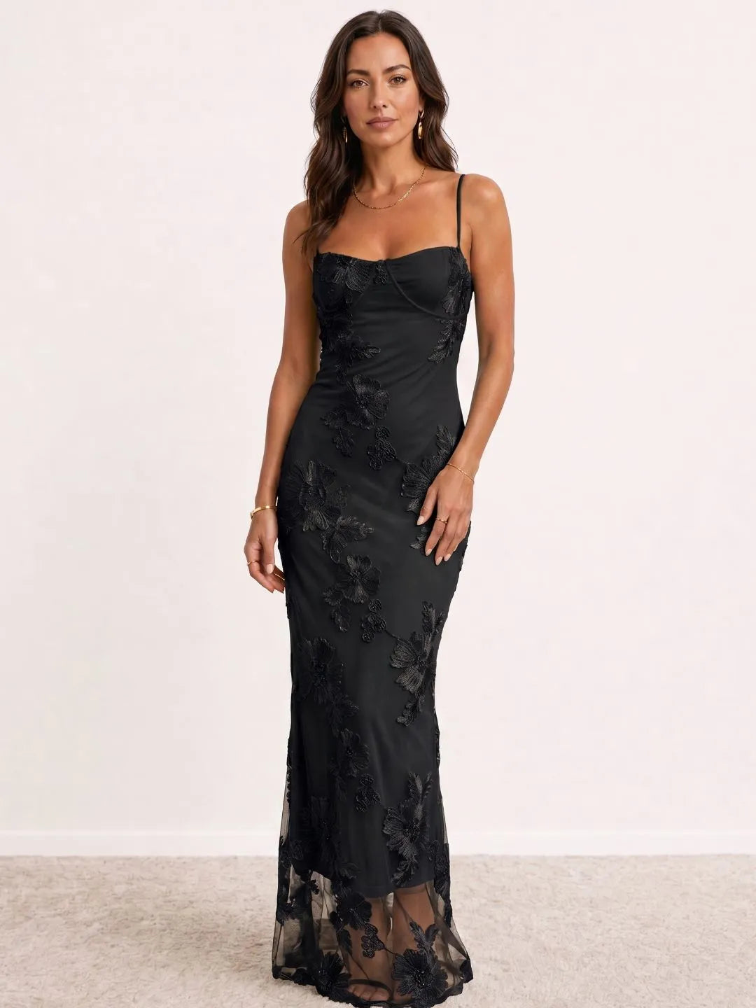 Vestido de Invitada de Boda Largo de Flores Elegante con Espalda Descubierta