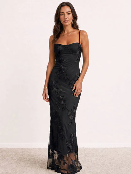 Vestido de Invitada de Boda Largo de Flores Elegante con Espalda Descubierta