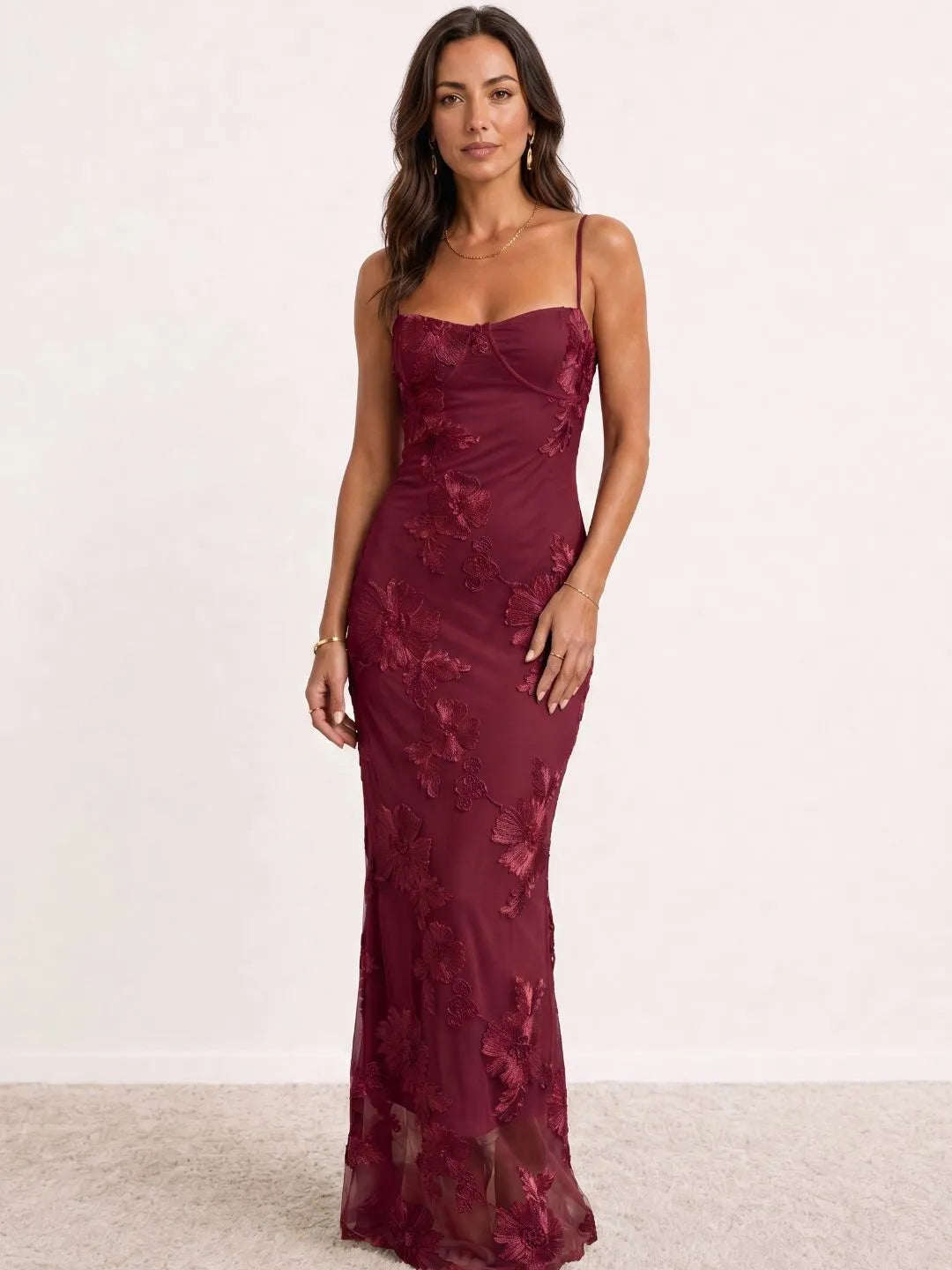 Vestido de Invitada de Boda Largo de Flores Elegante con Espalda Descubierta