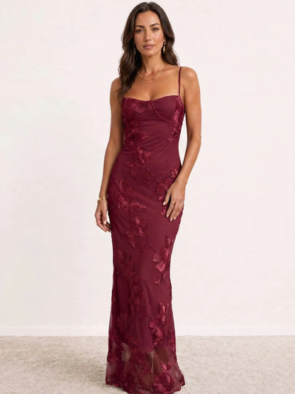 Vestido de Invitada de Boda Largo de Flores Elegante con Espalda Descubierta