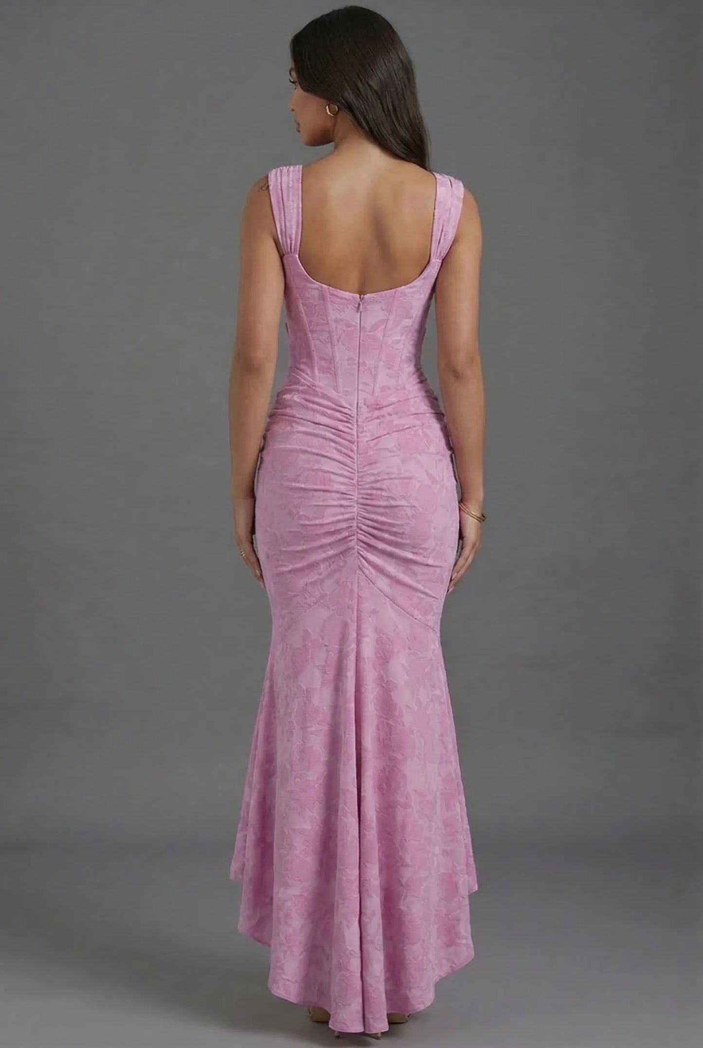 Vestido de Invitada de Boda Largo de Flores Elegante con Fruncido