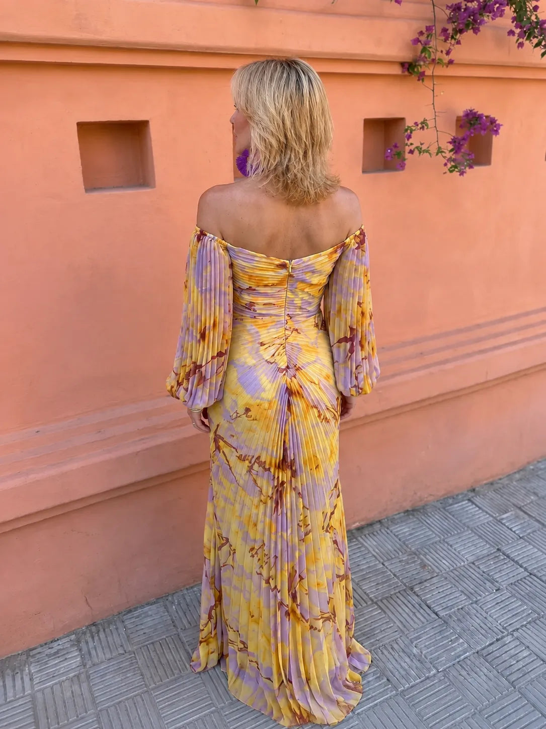 Vestido de Invitada de Boda Largo de Flores Elegante con Hombros Descubiertos