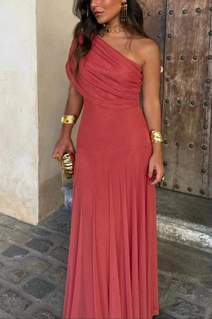 Vestido de Invitada de Boda Largo de Verano Elegante con Escote Asimétrico