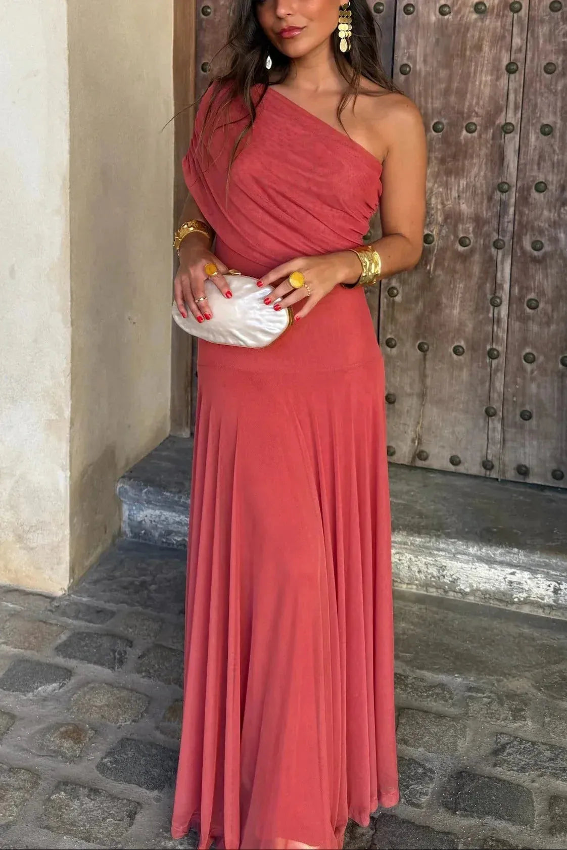 Vestido de Invitada de Boda Largo de Verano Elegante con Escote Asimétrico