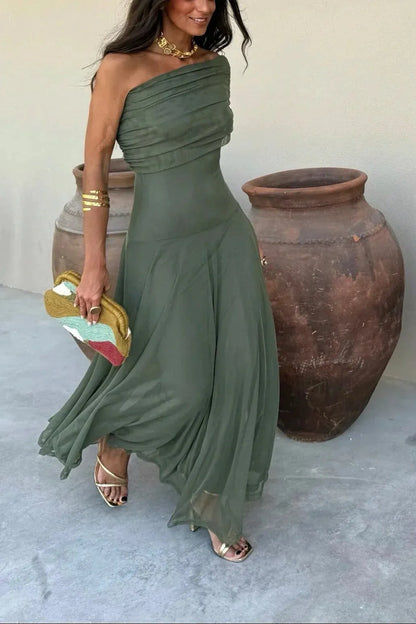 Vestido de Invitada de Boda Largo de Verano Elegante con Escote Asimétrico