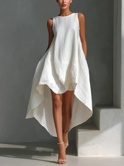 Vestido de Invitada de Boda Midi Blanco Elegante con Asimétrico