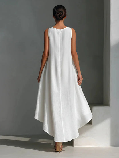 Vestido de Invitada de Boda Midi Blanco Elegante con Asimétrico