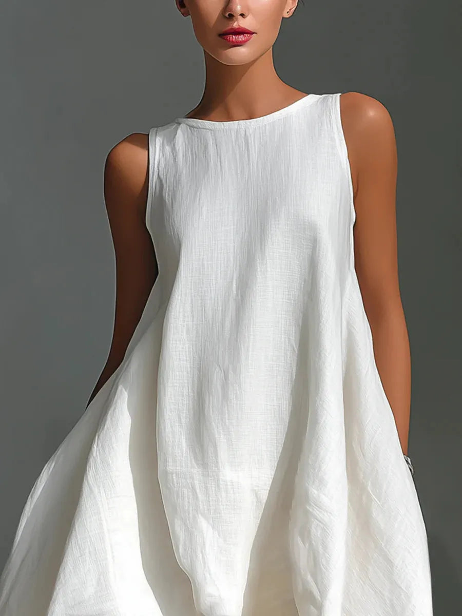 Vestido de Invitada de Boda Midi Blanco Elegante con Asimétrico