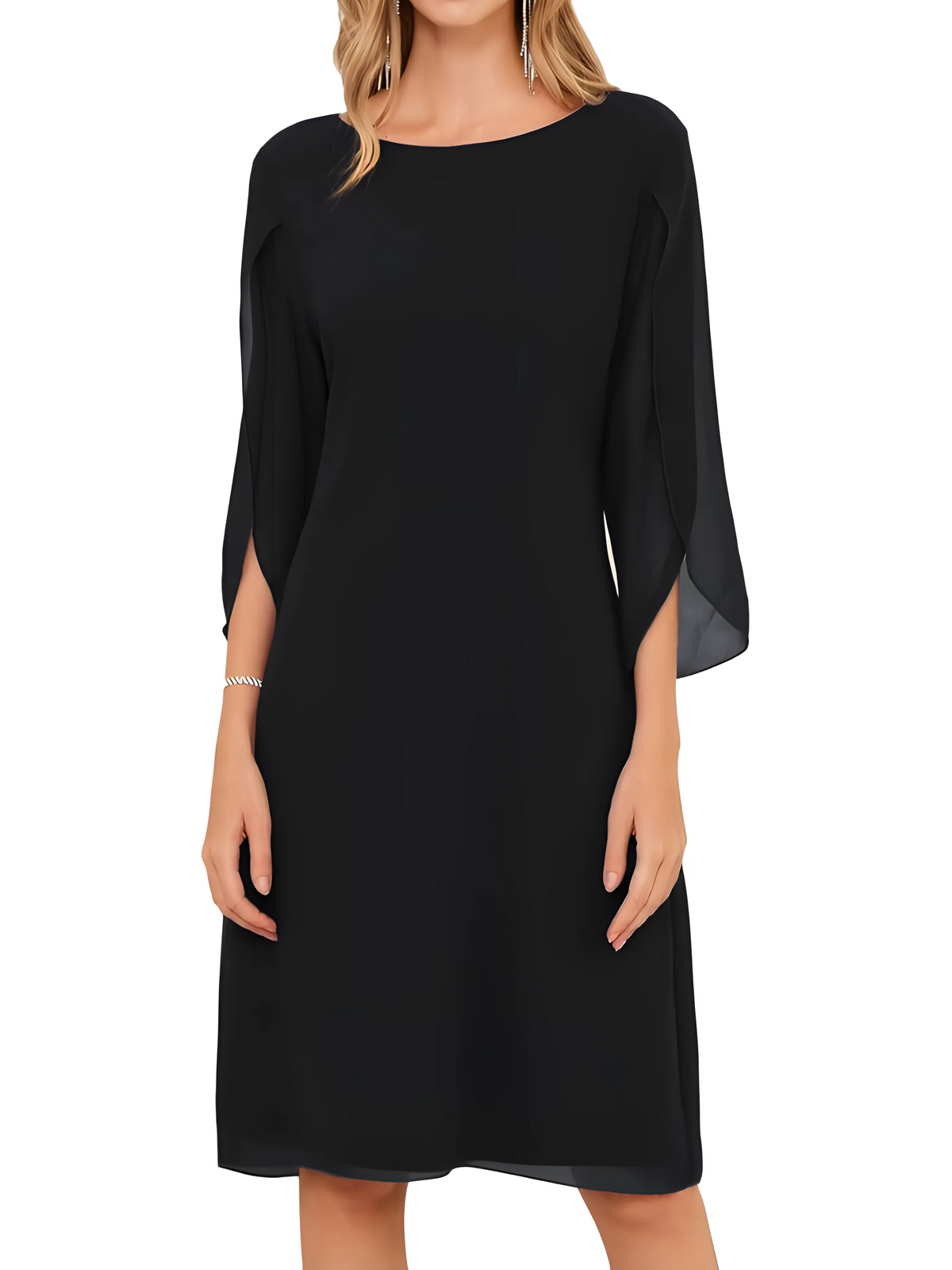 Vestido de Invitada de Boda Midi Casual Elegante con Manga Abierta