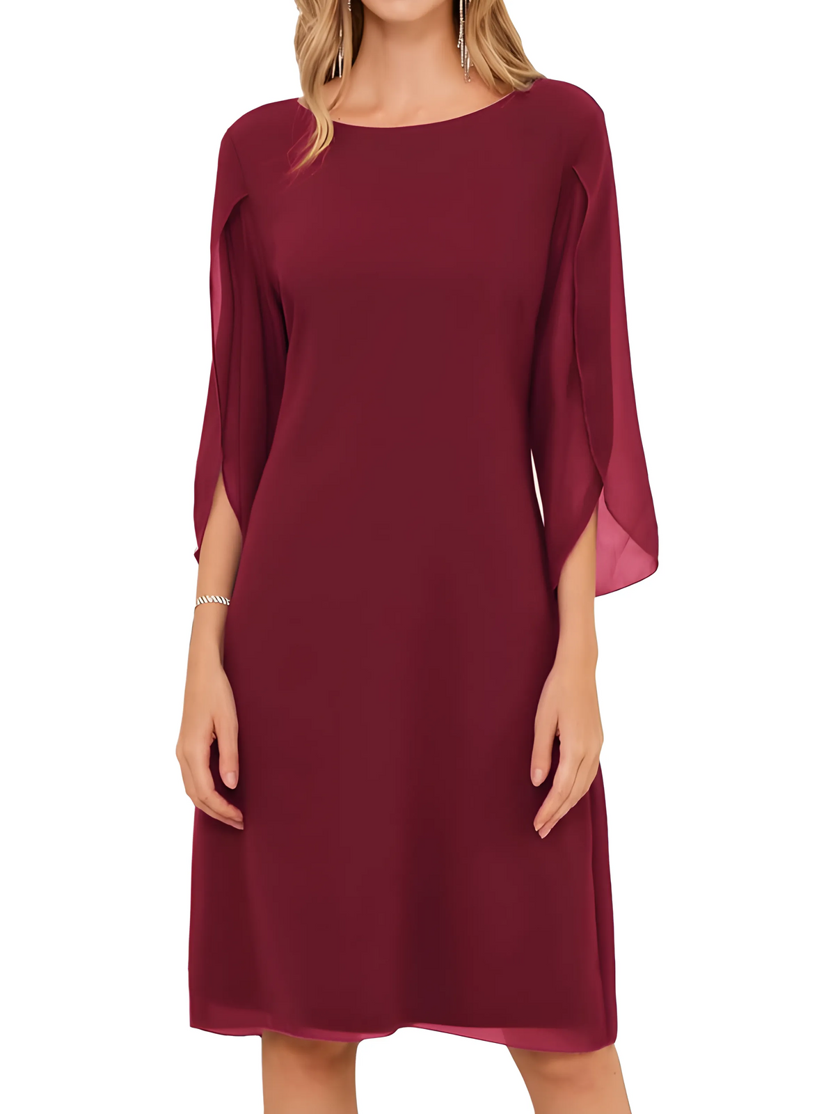Vestido de Invitada de Boda Midi Casual Elegante con Manga Abierta