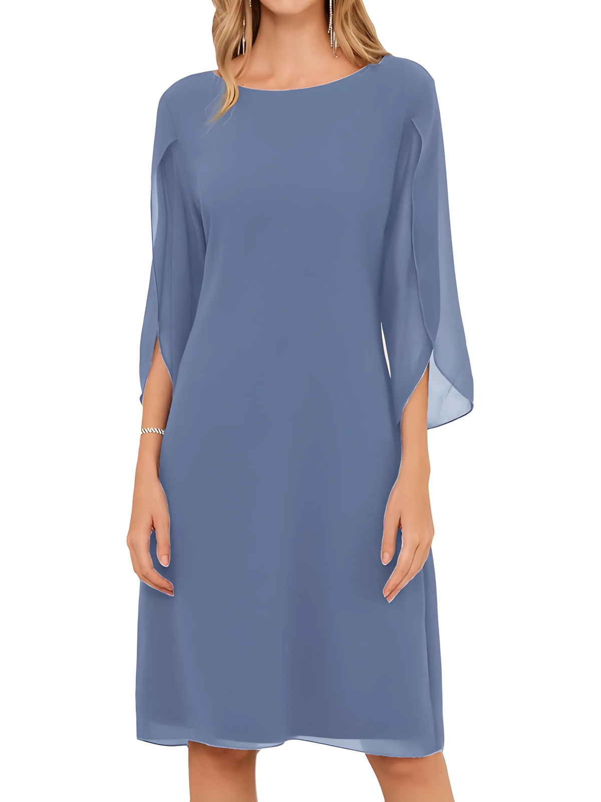Vestido de Invitada de Boda Midi Casual Elegante con Manga Abierta