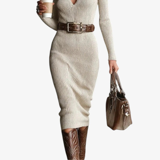 Vestido de Invitada de Boda Midi Casual Elegante con Manga Larga