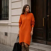 Vestido de Invitada de Boda Midi Casual con Cuello Alto