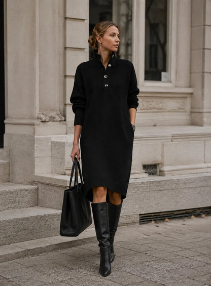 Vestido de Invitada de Boda Midi Casual con Cuello Alto