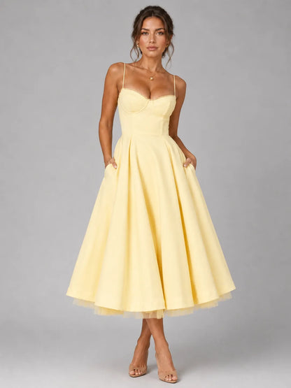 Vestido de Invitada de Boda Midi Corset Elegante con  Tirantes
