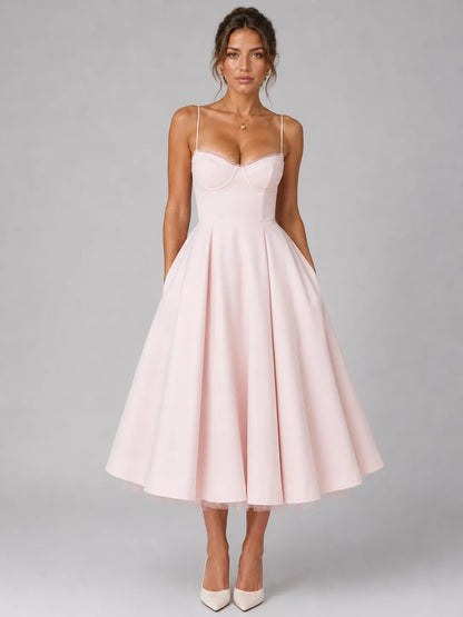 Vestido de Invitada de Boda Midi Corset Elegante con  Tirantes