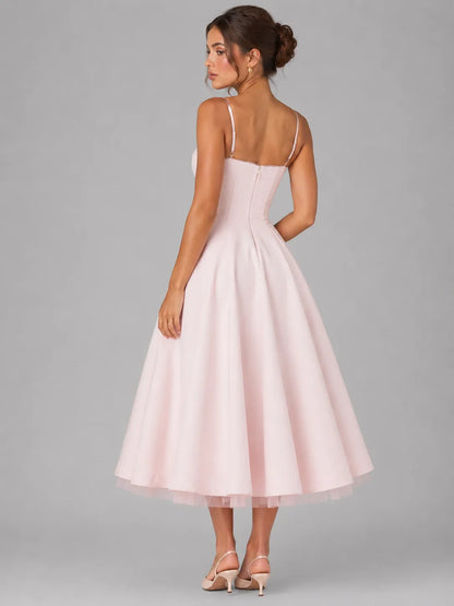 Vestido de Invitada de Boda Midi Corset Elegante con  Tirantes