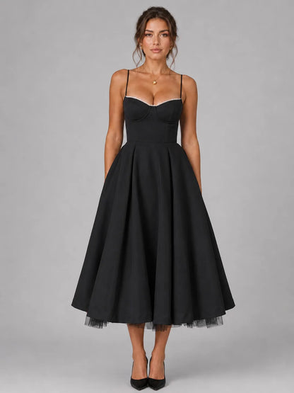 Vestido de Invitada de Boda Midi Corset Elegante con  Tirantes