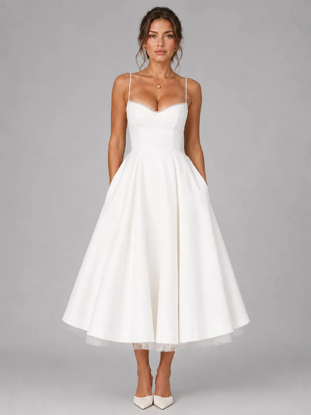 Vestido de Invitada de Boda Midi Corset Elegante con  Tirantes