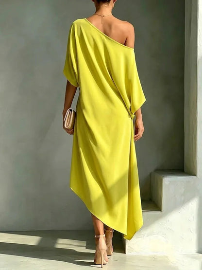 Vestido de Invitada de Boda Midi Elegante Casual con Asimétrico