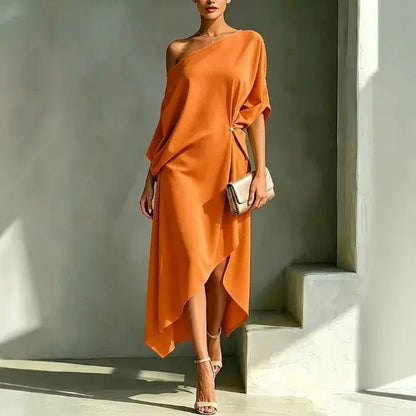 Vestido de Invitada de Boda Midi Elegante Casual con Asimétrico