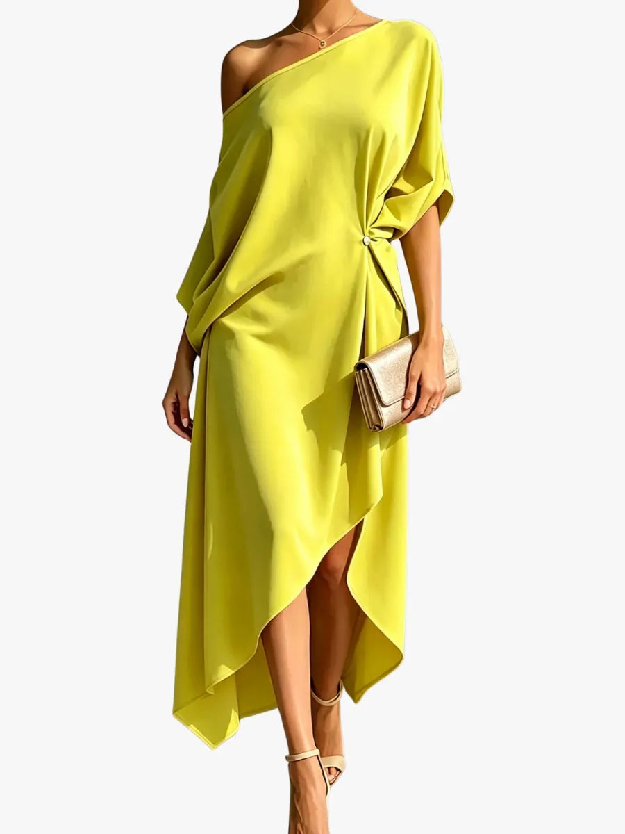 Vestido de Invitada de Boda Midi Elegante Casual con Asimétrico