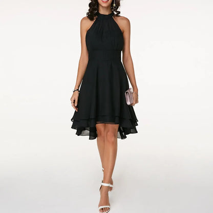 Vestido de Invitada de Boda Midi Casual Elegante con Cuello Halter