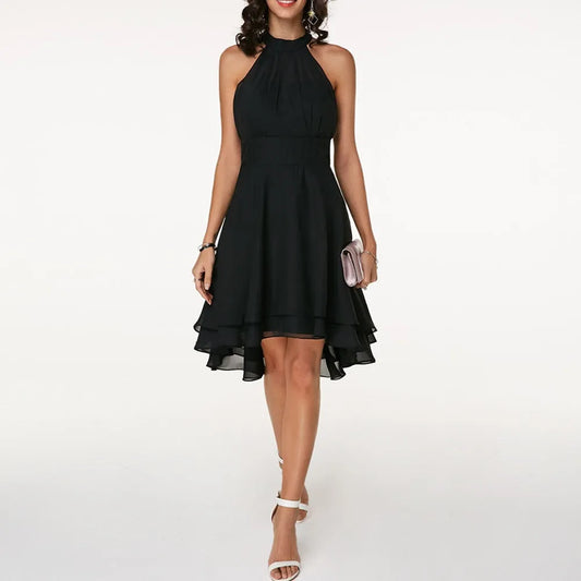 Vestido de Invitada de Boda Midi Casual Elegante con Cuello Halter