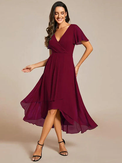 Vestido de Invitada de Boda Midi Elegante Casual con Escote en V