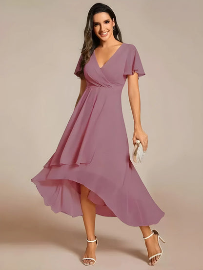 Vestido de Invitada de Boda Midi Elegante Casual con Escote en V
