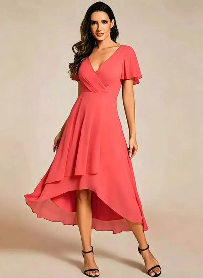 Vestido de Invitada de Boda Midi Elegante Casual con Escote en V