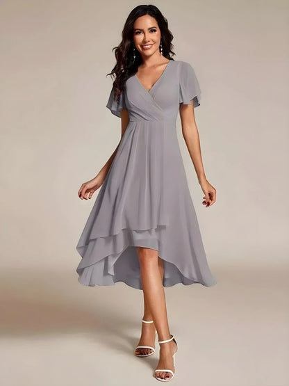 Vestido de Invitada de Boda Midi Elegante Casual con Escote en V