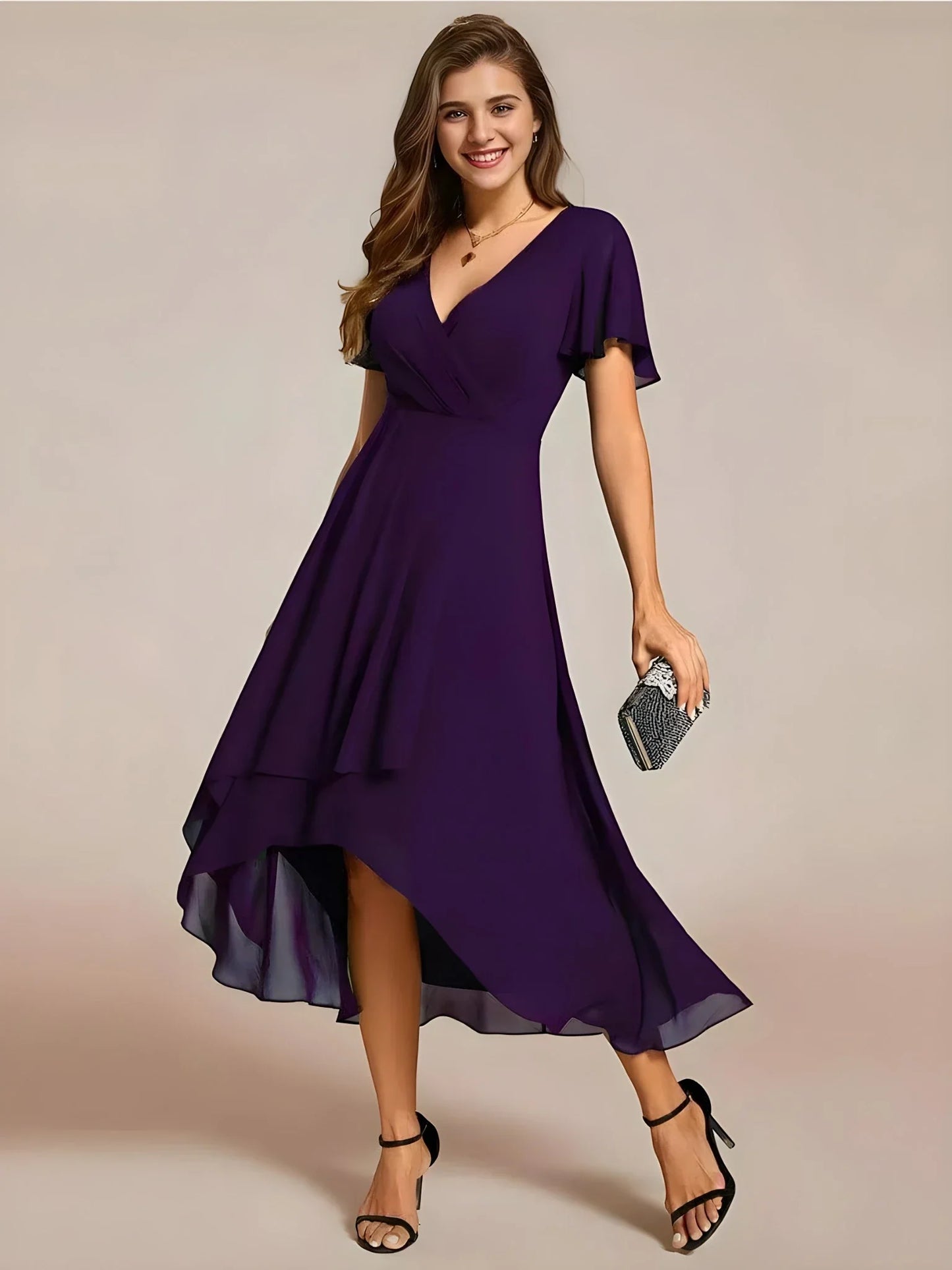 Vestido de Invitada de Boda Midi Elegante Casual con Escote en V
