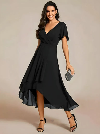Vestido de Invitada de Boda Midi Elegante Casual con Escote en V