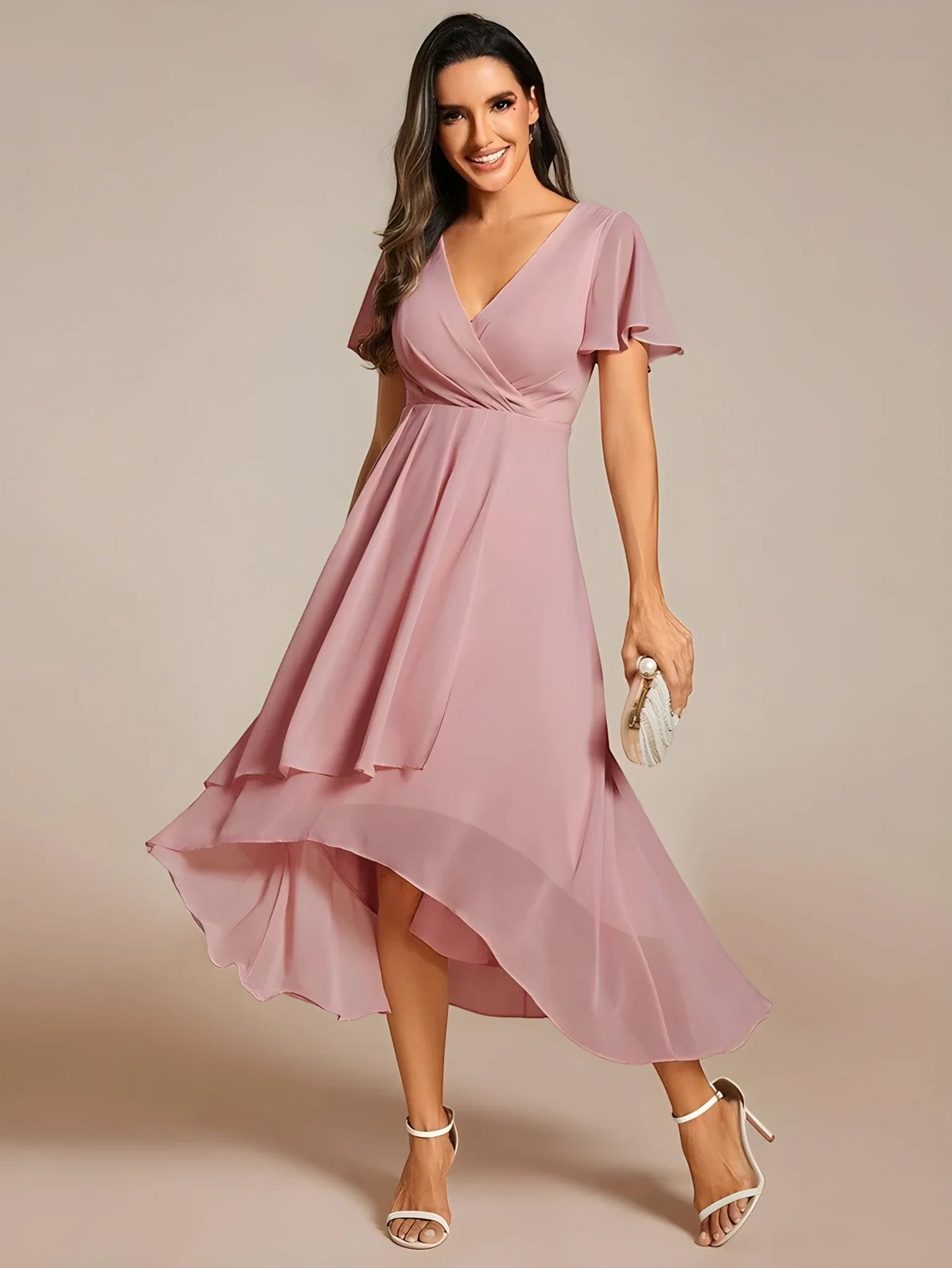 Vestido de Invitada de Boda Midi Elegante Casual con Escote en V