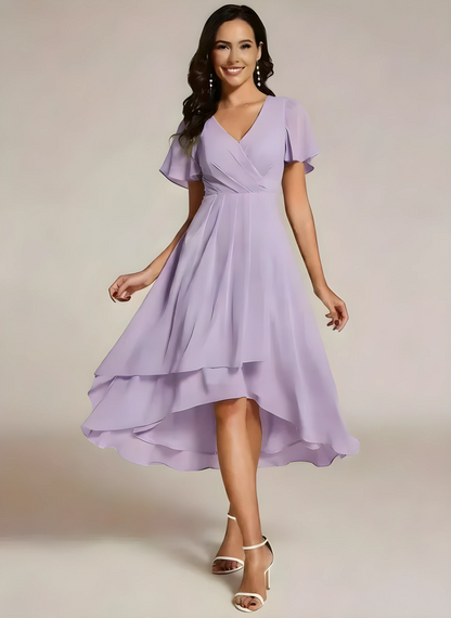Vestido de Invitada de Boda Midi Elegante Casual con Escote en V