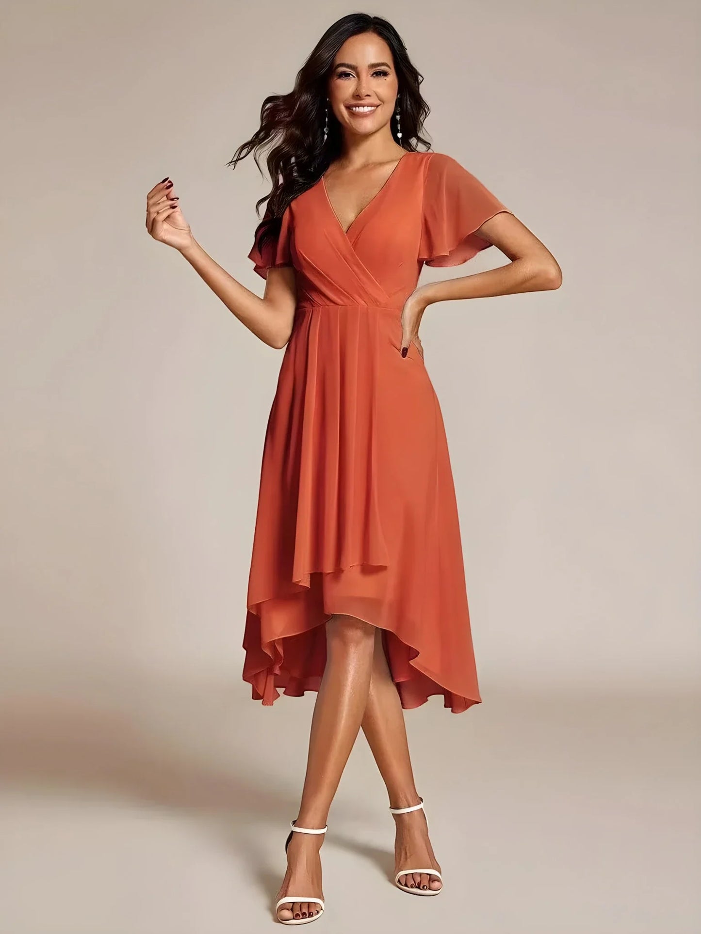 Vestido de Invitada de Boda Midi Elegante Casual con Escote en V