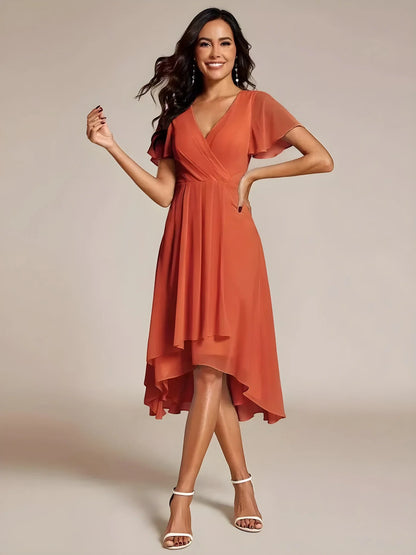 Vestido de Invitada de Boda Midi Elegante Casual con Escote en V