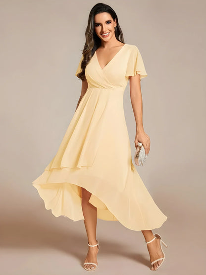 Vestido de Invitada de Boda Midi Elegante Casual con Escote en V
