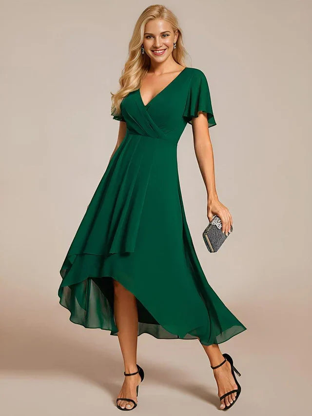 Vestido de Invitada de Boda Midi Elegante Casual con Escote en V