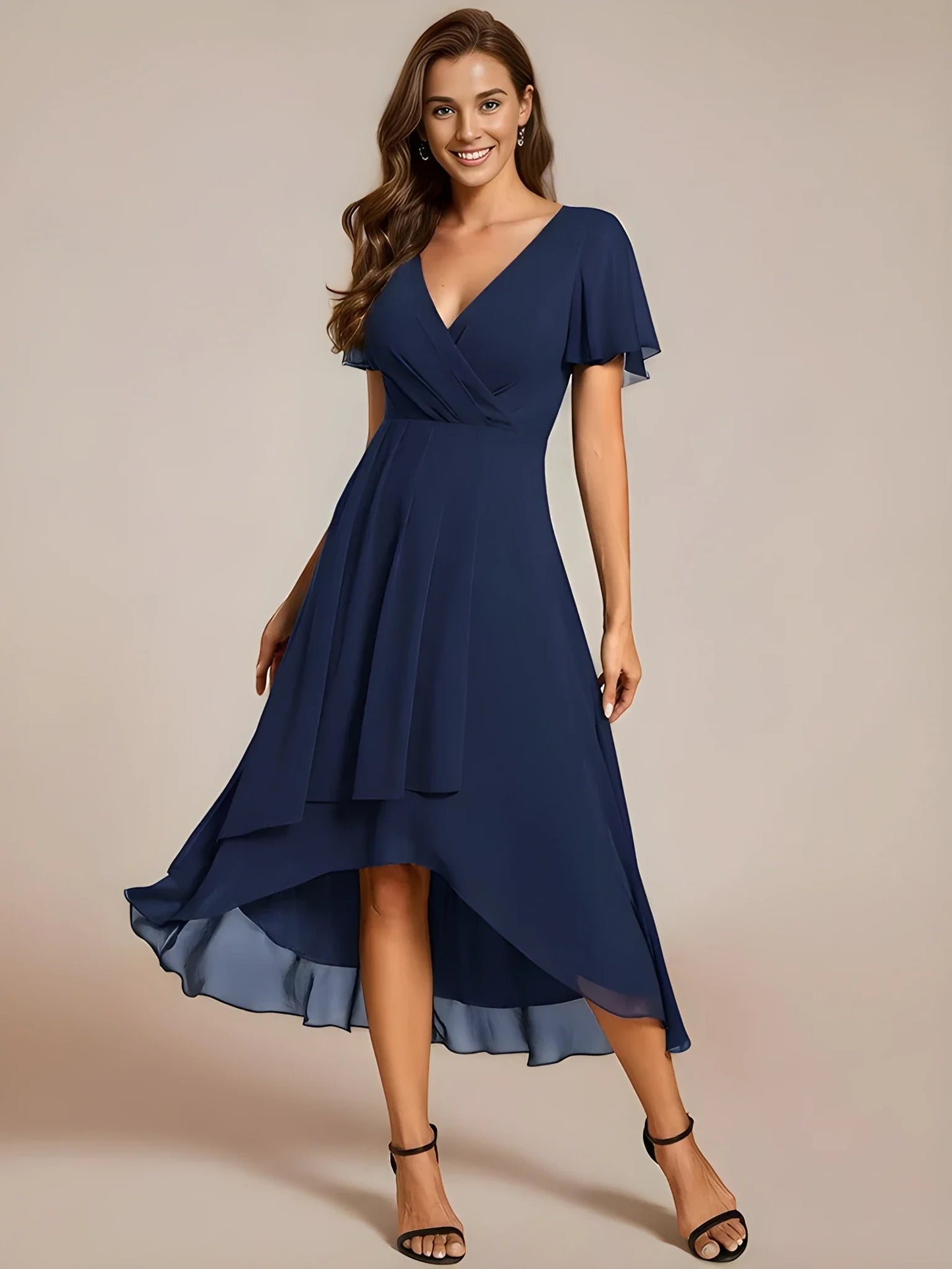 Vestido de Invitada de Boda Midi Elegante Casual con Escote en V