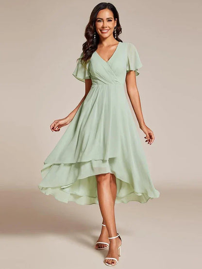Vestido de Invitada de Boda Midi Elegante Casual con Escote en V